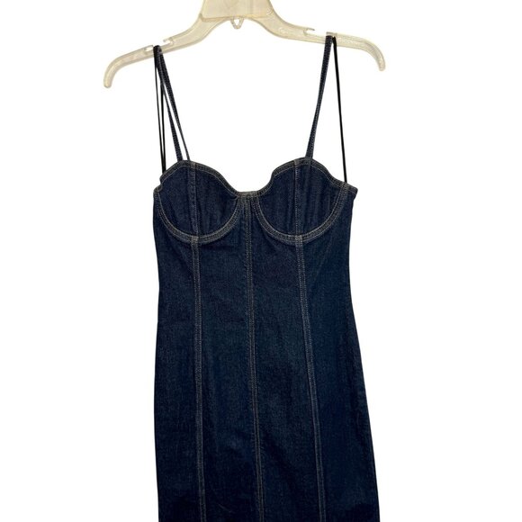 Alice + Olivia Natacha Godet Maxi Denim Dress Dark Rinse NWT - Size 2 - Picture 8 of 12